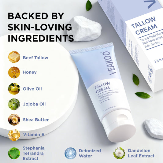 Veakoo Grass-Fed Beef Tallow Balm for Face & Skin - Natural Moisturizer