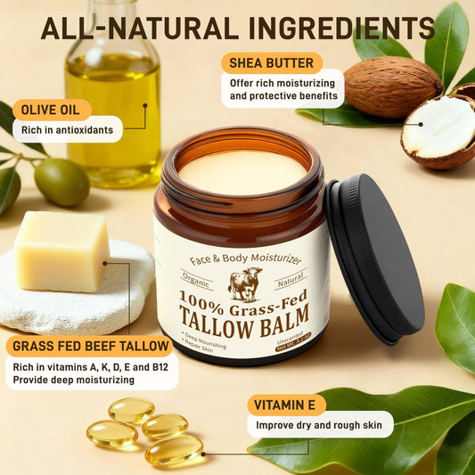 Veakoo Beef Tallow for Skin & Face, Organic Grass Fed Beef Tallow Balm (3.2oz) - veakoo