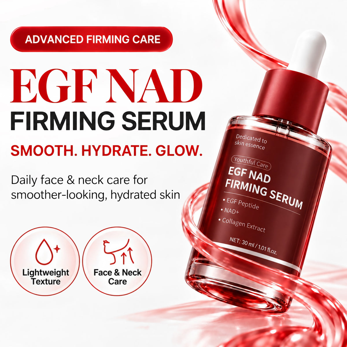 EGF NAD Firming Serum for Face and Neck, Hydrating Facial Serum, 1.01 oz