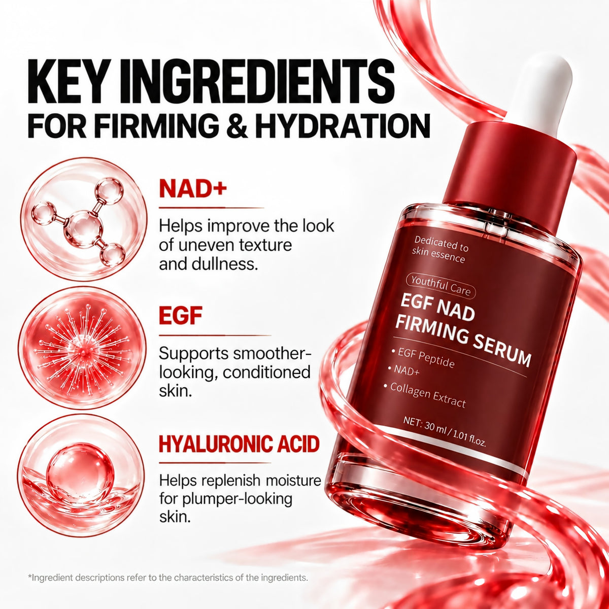 EGF NAD Firming Serum for Face and Neck, Hydrating Facial Serum, 1.01 oz