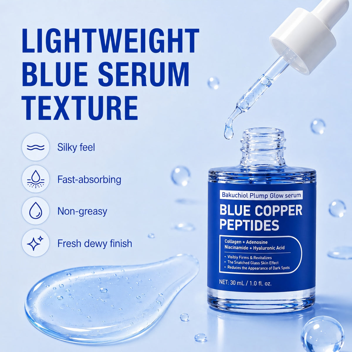 Copper Peptides Serum for Face, GHK-Cu, Bakuchiol & Hyaluronic Acid, 1.0 oz