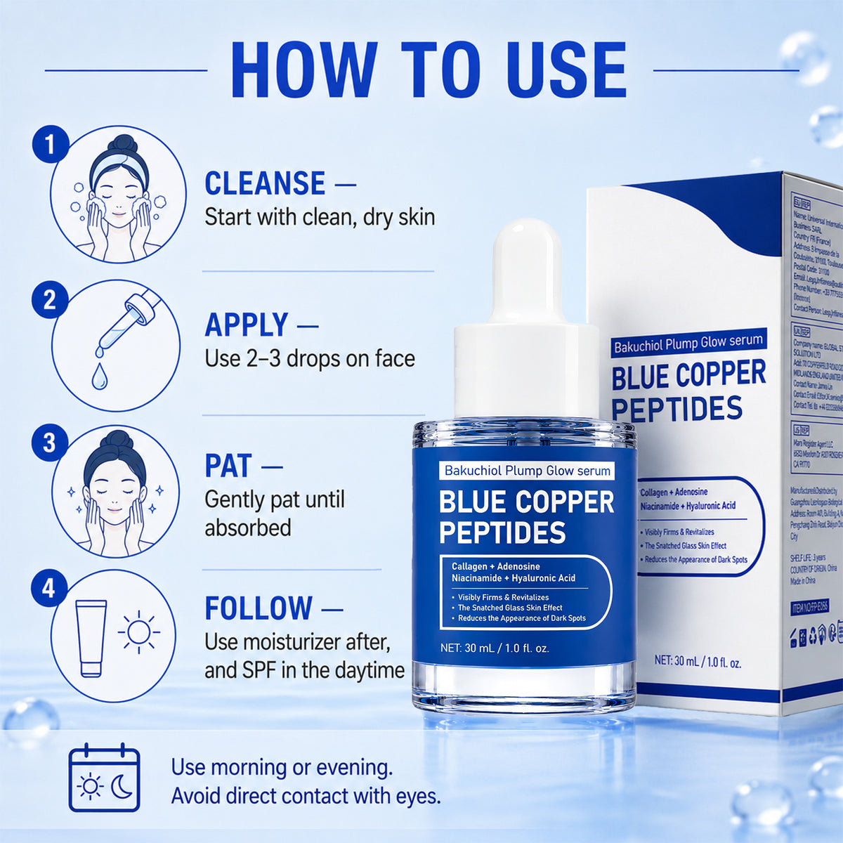 Copper Peptides Serum for Face, GHK-Cu, Bakuchiol & Hyaluronic Acid, 1.0 oz