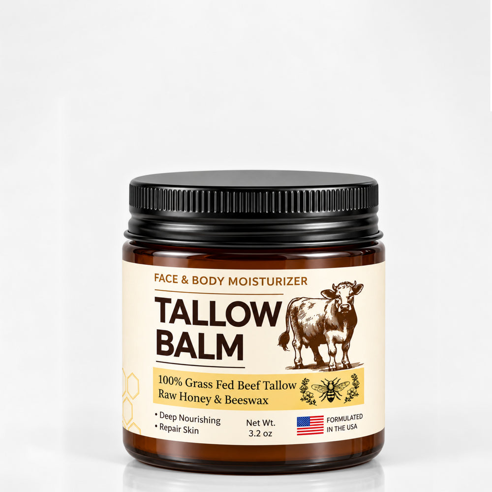 Beef Tallow Balm with Honey, Grass Fed Face Moisturizer, 3.2 oz