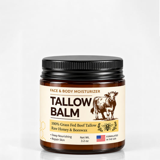 Beef Tallow Balm with Honey, Grass Fed Face Moisturizer, 3.2 oz