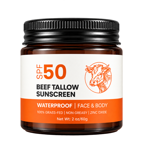 Beef Tallow Sunscreen SPF 50, Zinc Oxide, Grass Fed, Unscented, 2 oz