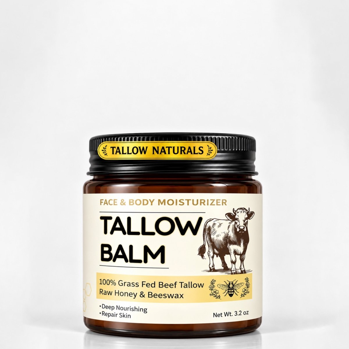 Beef Tallow and Honey Balm, Organic Grass Fed Face Moisturizer, Body Butter - veakoo