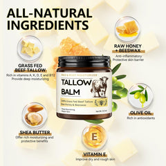 Beef Tallow and Honey Balm, Organic Grass Fed Face Moisturizer, Body Butter - veakoo