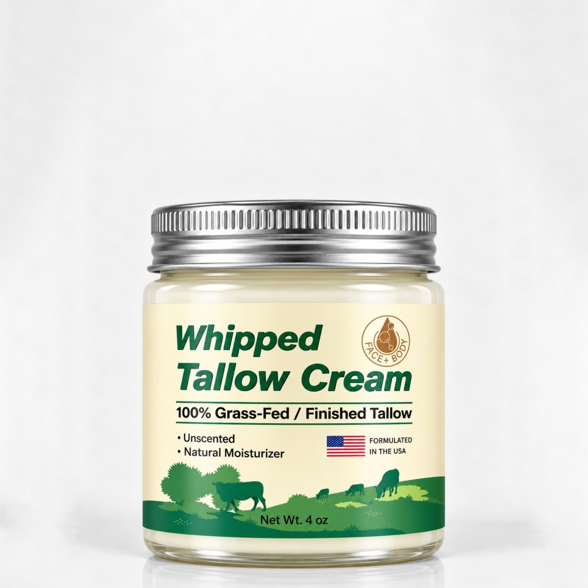 Beef Tallow Balm, Organic Grass Fed, Unscented Face and Body Cream, 4 oz - veakoo