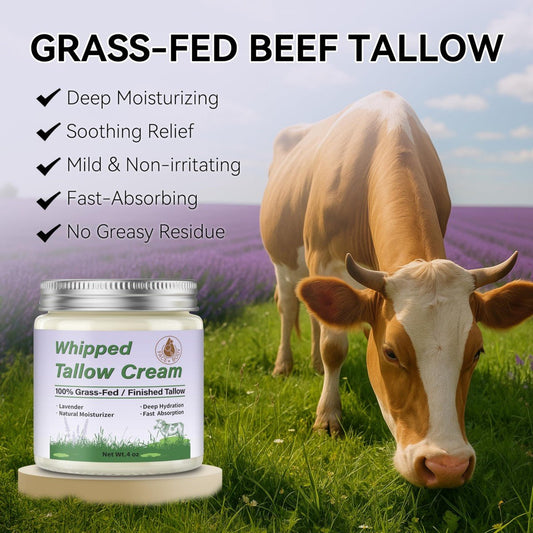 Beef Tallow Balm, Organic Grass Fed, Unscented Face and Body Cream, 4 oz - veakoo
