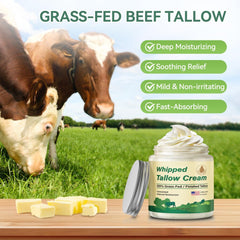 Beef Tallow Balm, Organic Grass Fed, Unscented Face and Body Cream, 4 oz - veakoo