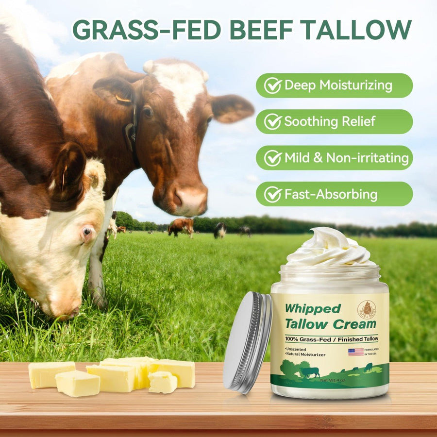 Beef Tallow Balm, Organic Grass Fed, Unscented Face and Body Cream, 4 oz - veakoo
