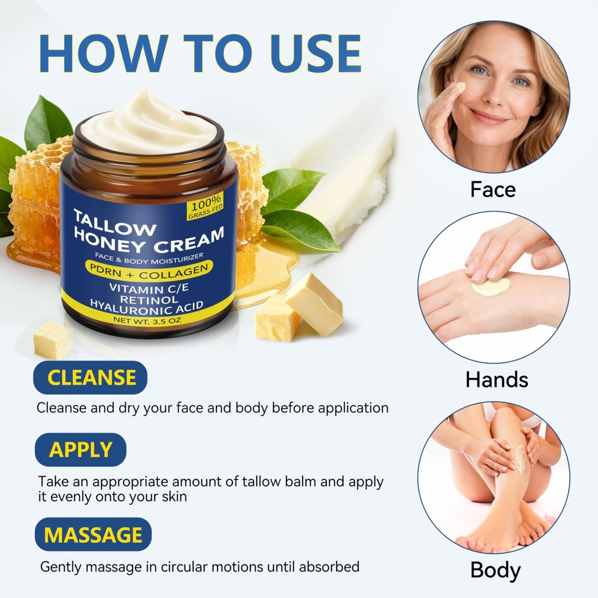 Beef Tallow Balm with PDRN Collagen and Retinol, Anti-Aging Face Moisturizer, 3.5 oz - veakoo