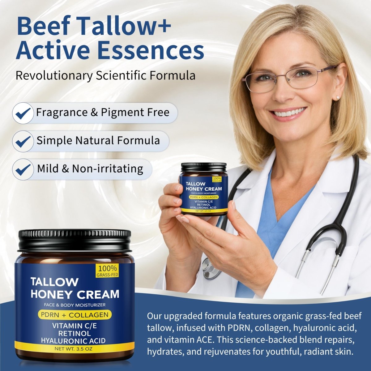 Beef Tallow Balm with PDRN Collagen and Retinol, Anti-Aging Face Moisturizer, 3.5 oz - veakoo