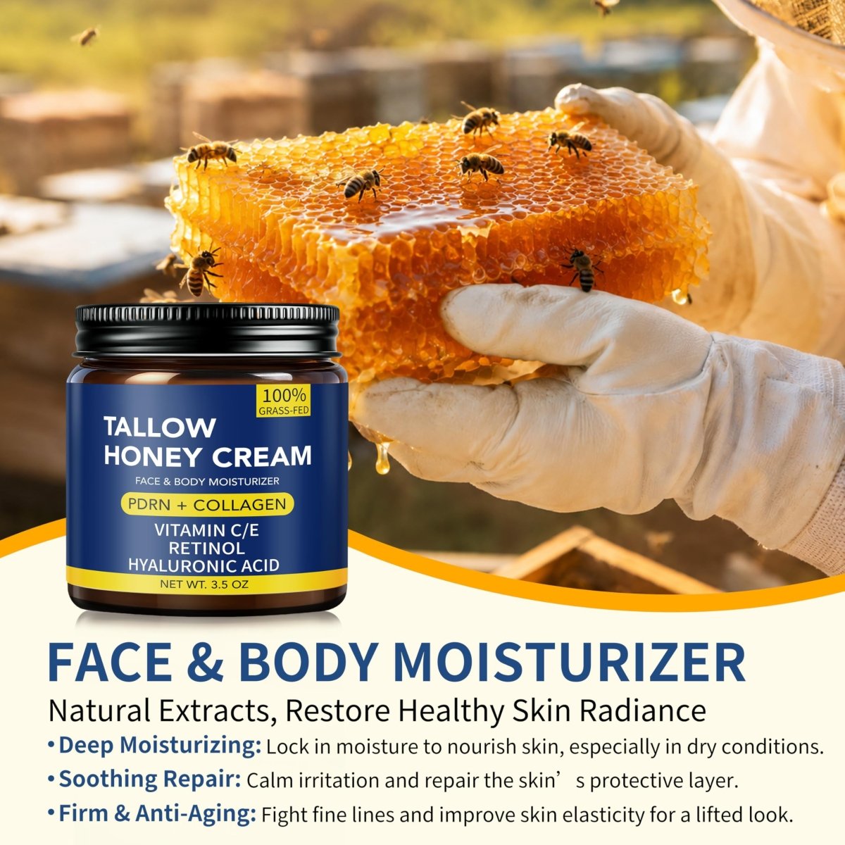 Beef Tallow Balm with PDRN Collagen and Retinol, Anti-Aging Face Moisturizer, 3.5 oz - veakoo