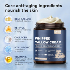 Beef Tallow Balm with Retinol and Hyaluronic Acid, Moisturizer, 5.4 oz - veakoo