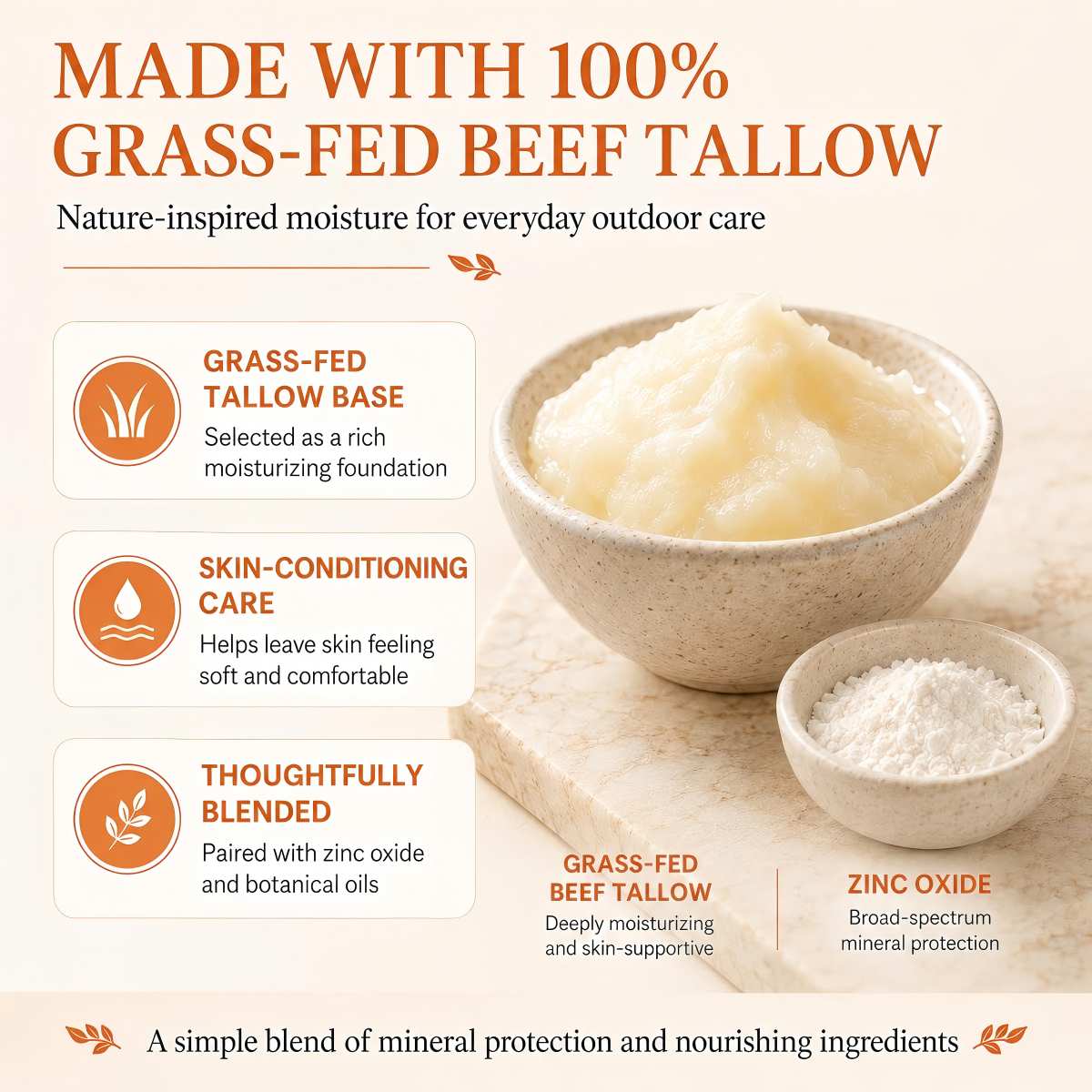 Beef Tallow Sunscreen SPF 50, Zinc Oxide, Grass Fed, Unscented, 2 oz - veakoo