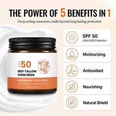 Beef Tallow Sunscreen SPF 50, Zinc Oxide, Grass Fed, Unscented, 2 oz - veakoo