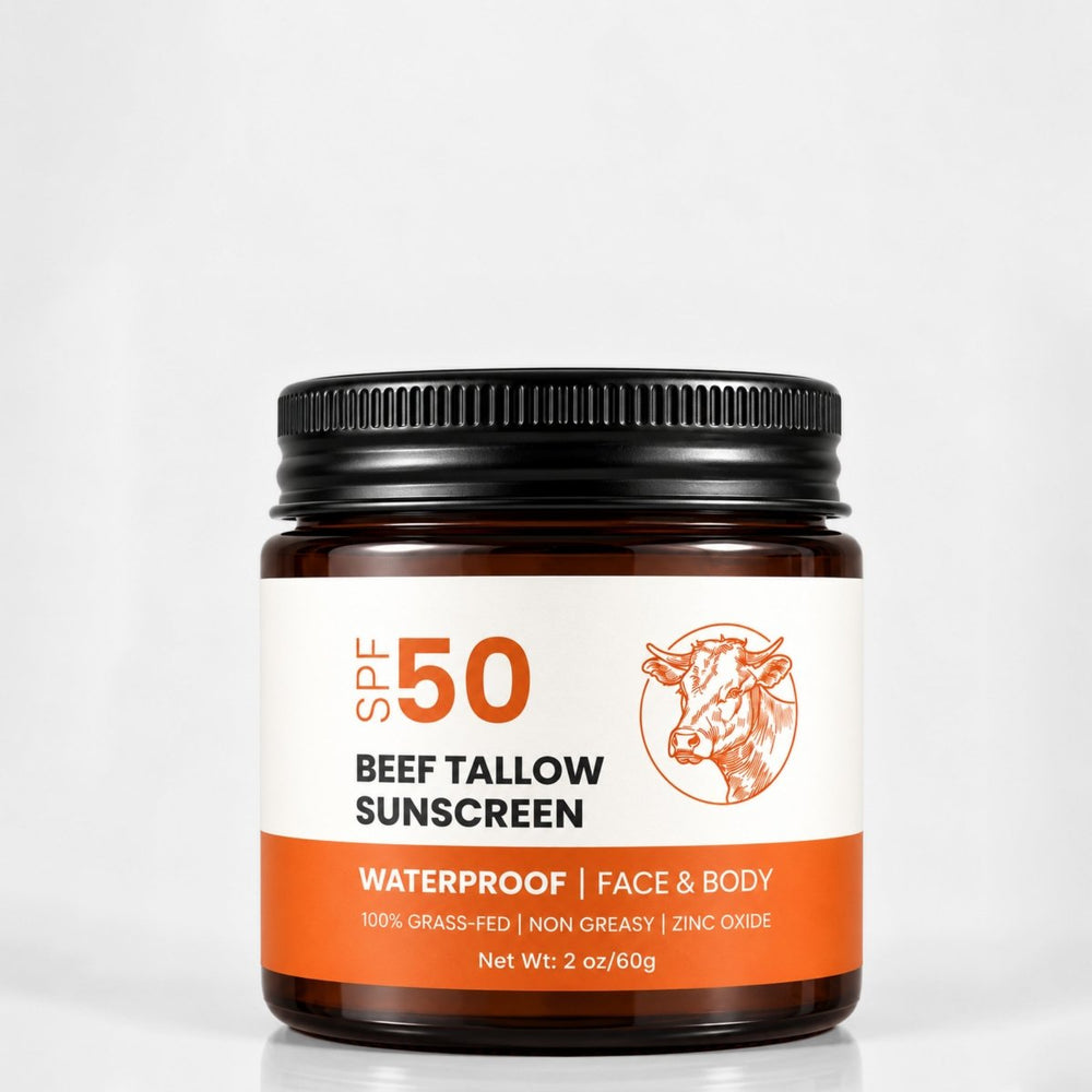 Beef Tallow Sunscreen SPF 50, Zinc Oxide, Grass Fed, Unscented, 2 oz - veakoo