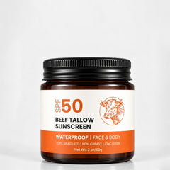 Beef Tallow Sunscreen SPF 50, Zinc Oxide, Grass Fed, Unscented, 2 oz - veakoo