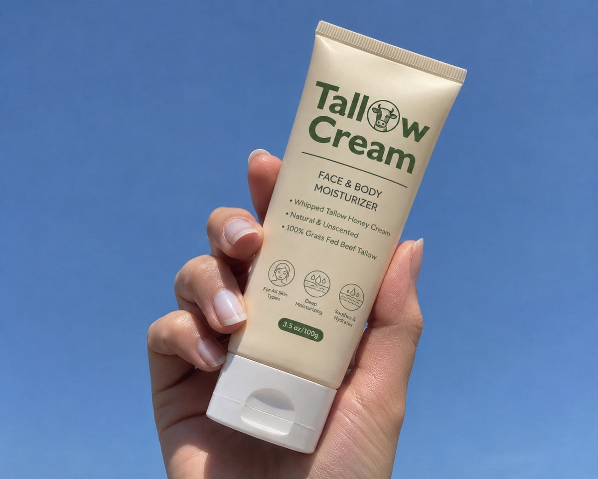 Grass-Fed Beef Tallow Cream, Whipped Face and Body Moisturizer, 3.5 oz