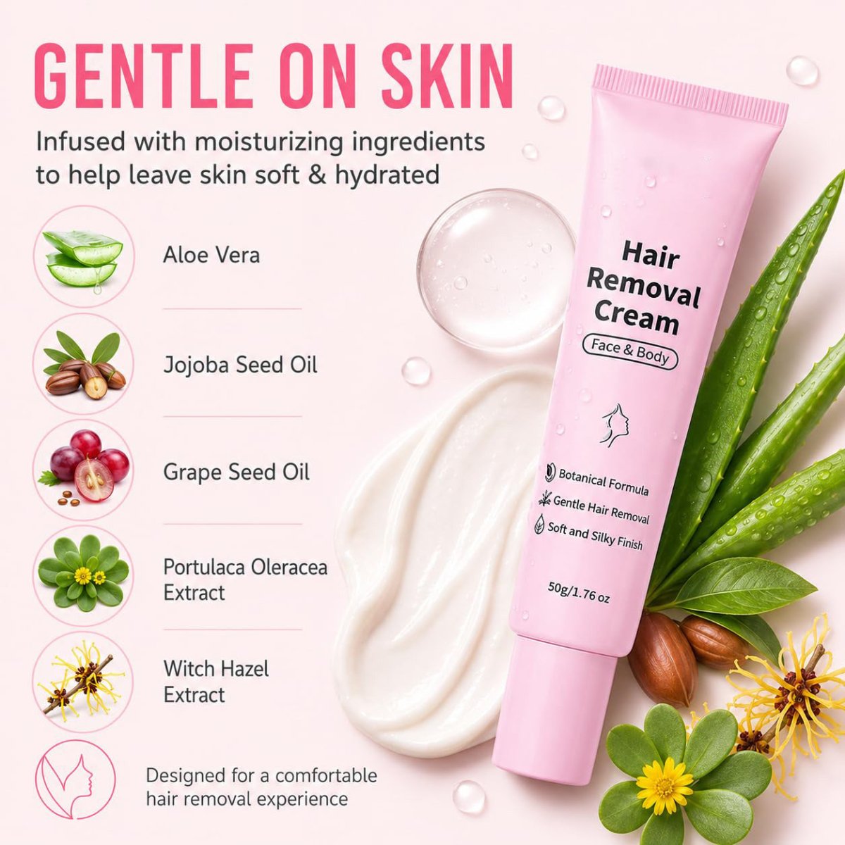 Hair Removal Cream for Women, Face and Body Depilatory with Spatula, 1.76 oz - veakoo