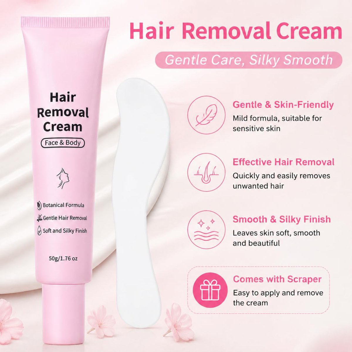Hair Removal Cream for Women, Face and Body Depilatory with Spatula, 1.76 oz - veakoo