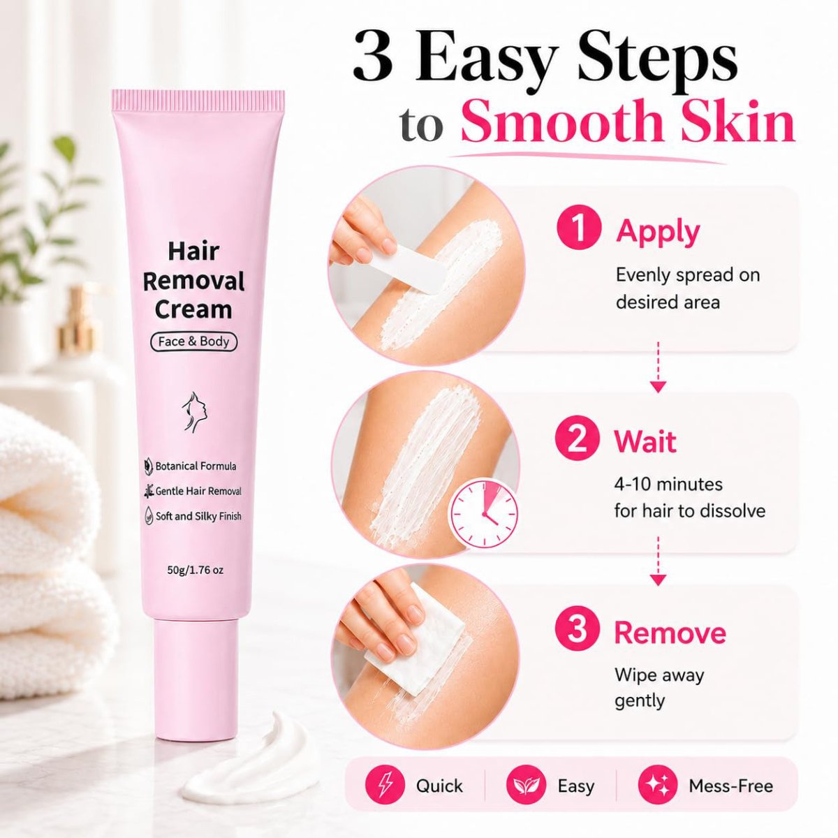 Hair Removal Cream for Women, Face and Body Depilatory with Spatula, 1.76 oz - veakoo