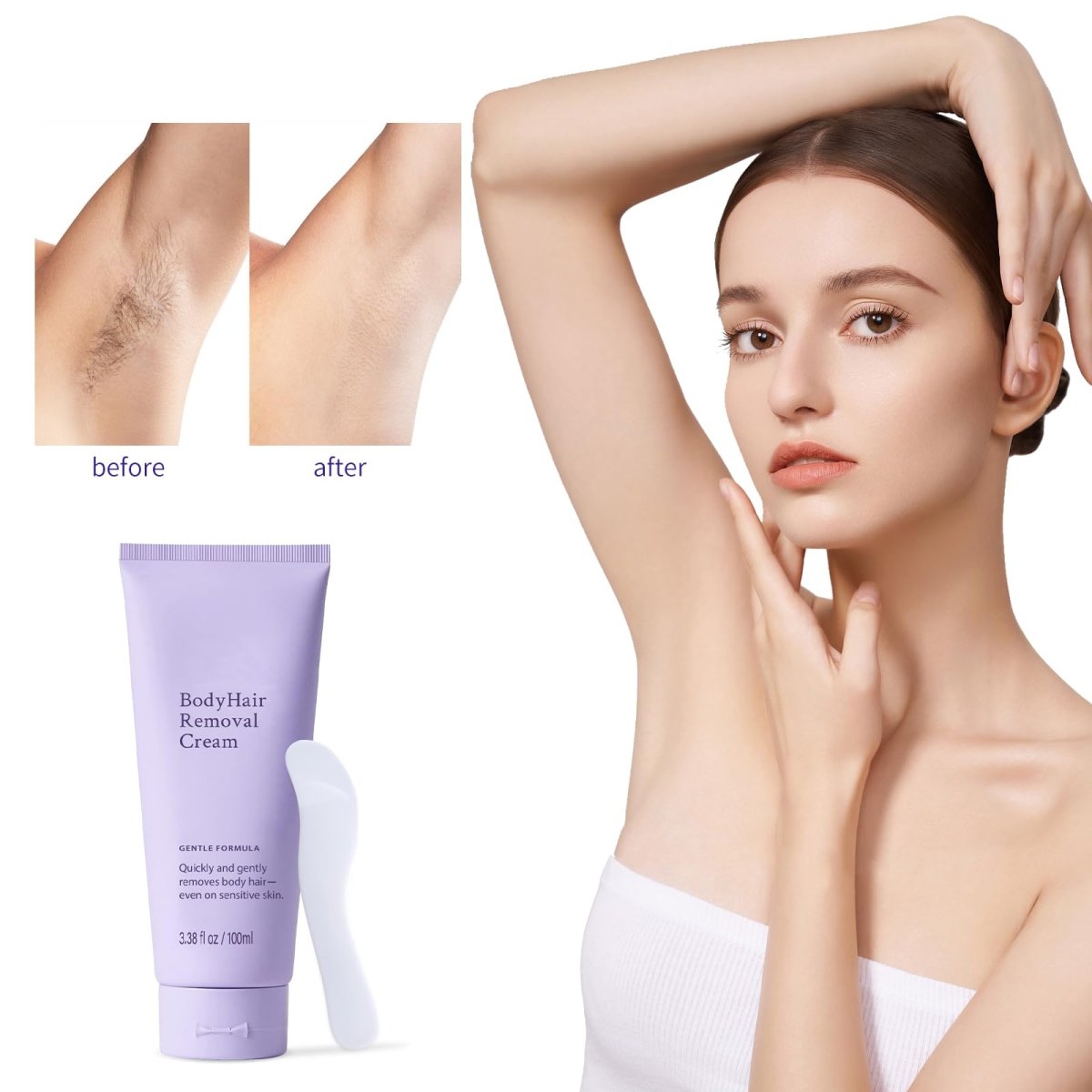 Hair Removal Cream for Women, Legs Arms Underarms and Bikini, with Spatula, 3.38oz - veakoo