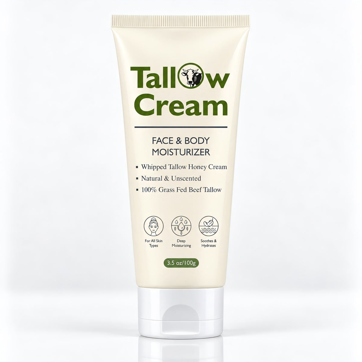 Grass-Fed Beef Tallow Cream, Whipped Face and Body Moisturizer, 3.5 oz