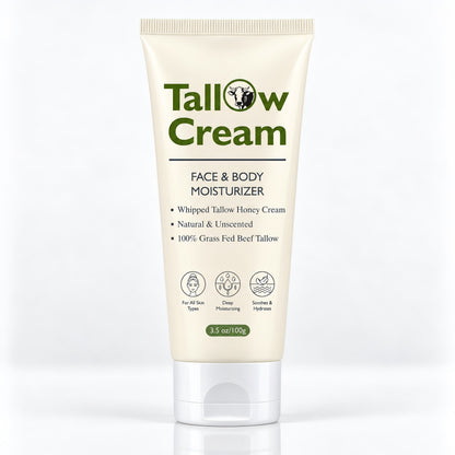 Grass-Fed Beef Tallow Cream, Whipped Face and Body Moisturizer, 3.5 oz