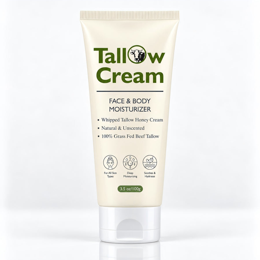 Grass-Fed Beef Tallow Cream, Whipped Face and Body Moisturizer, 3.5 oz