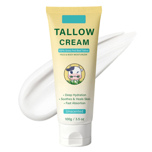 Whipped Beef Tallow Cream, Unscented Face and Body Moisturizer, 3.5 oz