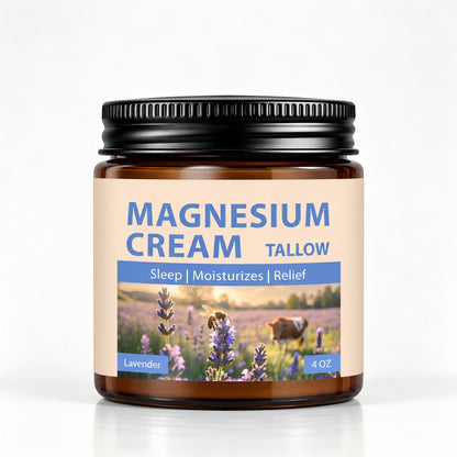 Magnesium Cream with Grass-Fed Beef Tallow, Nighttime Body Care, 4 oz