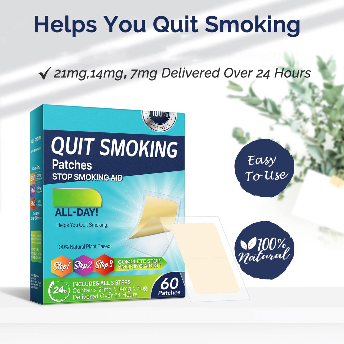 Nicotine-Free Smoking Support Patches, Daily Wellness, 60 Patches