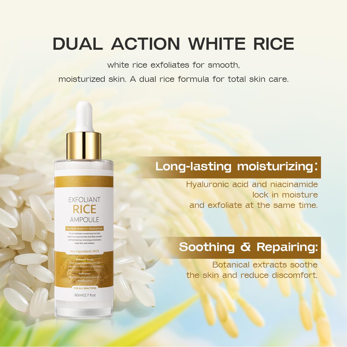 Natural Rice Exfoliating Serum - Gentle Brightening Ampoule for Radiant Skin - veakoo