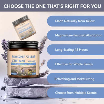 Magnesium Cream with Grass-Fed Beef Tallow, Nighttime Body Care, 4 oz
