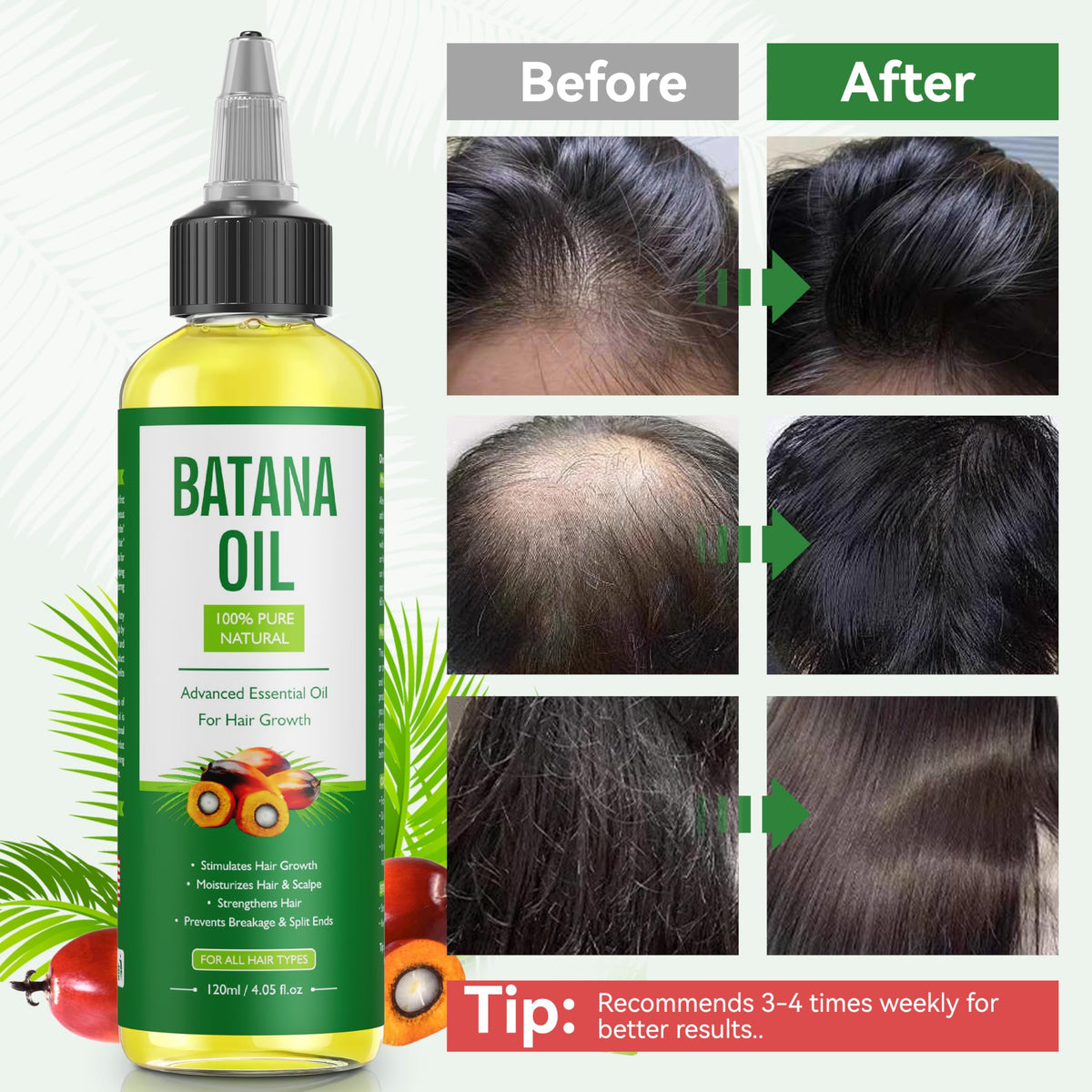 Batana Oil for Hair Care | Unrefined Honduran Oil for Dry Hair, Scalp & Hair Repair, 4.05 oz