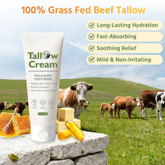 Grass-Fed Beef Tallow Cream, Whipped Face and Body Moisturizer, 3.5 oz