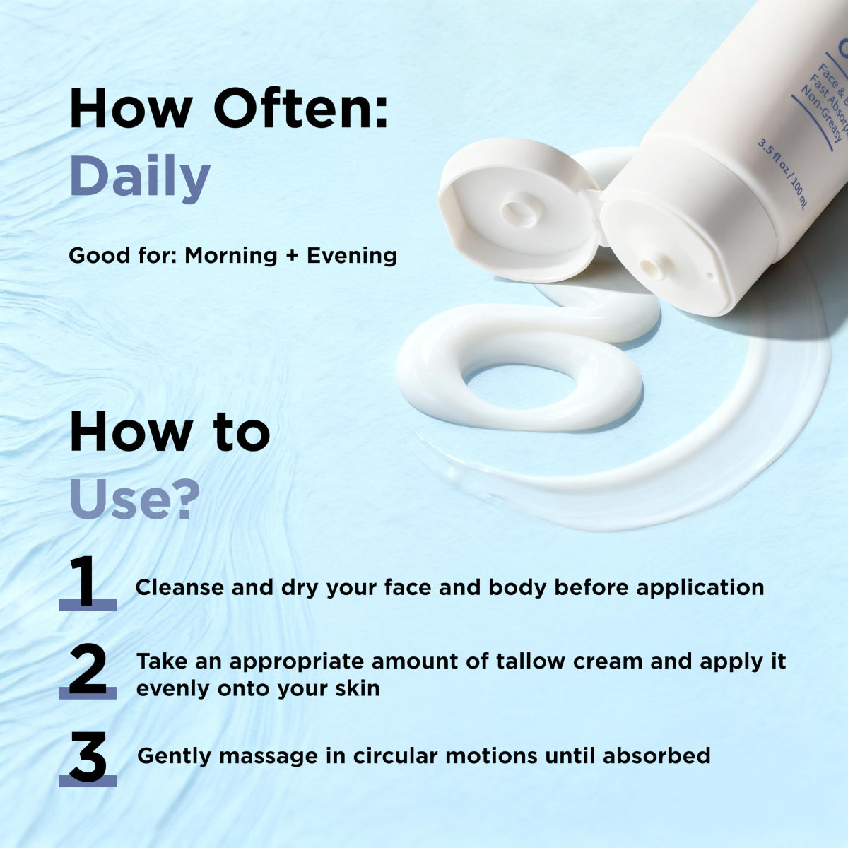 Grass-Fed Beef Tallow Face Cream - Natural Moisturizing Balm (3.5oz Tube) - veakoo