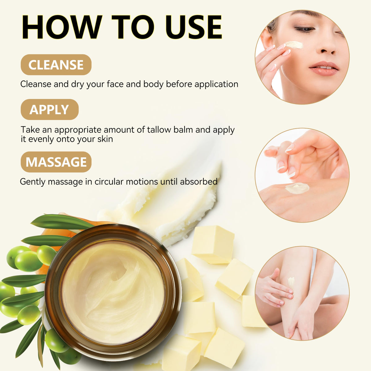 Unscented Beef Tallow Balm - Premium Natural Face Moisturizer (3.2oz) - veakoo