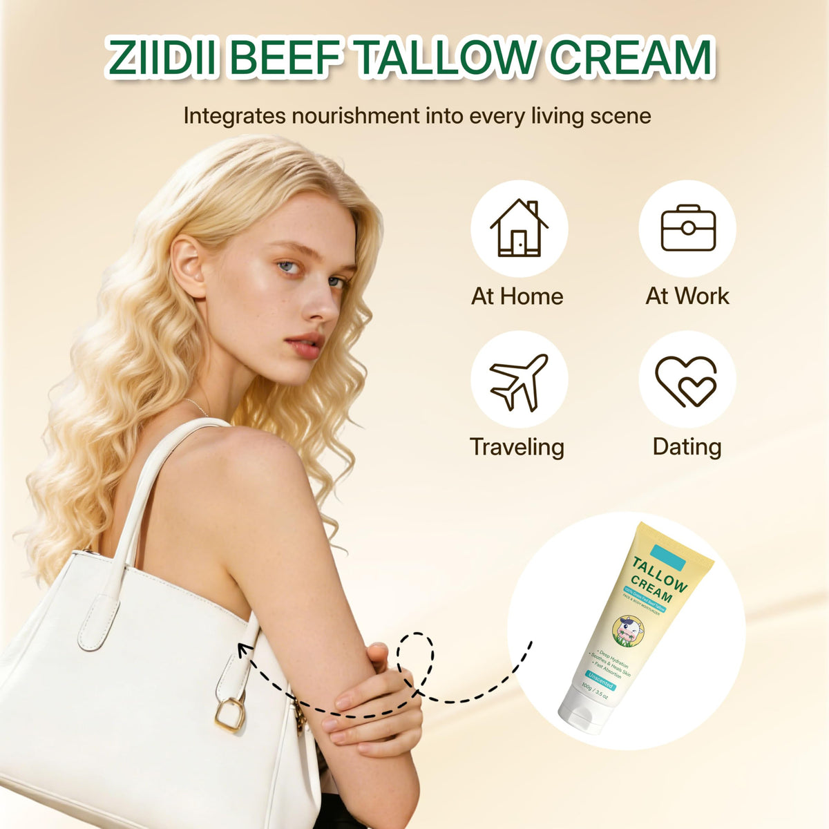 Whipped Beef Tallow Cream, Unscented Face and Body Moisturizer, 3.5 oz