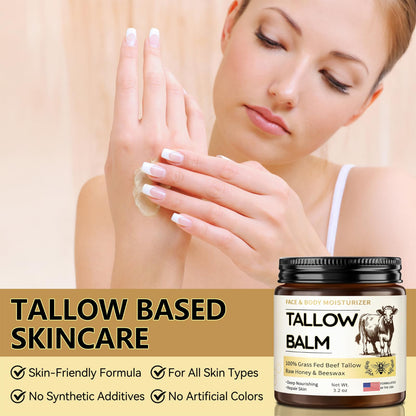 Grass-Fed Beef Tallow Body Balm with Honey - Natural Skin Moisturizer - veakoo