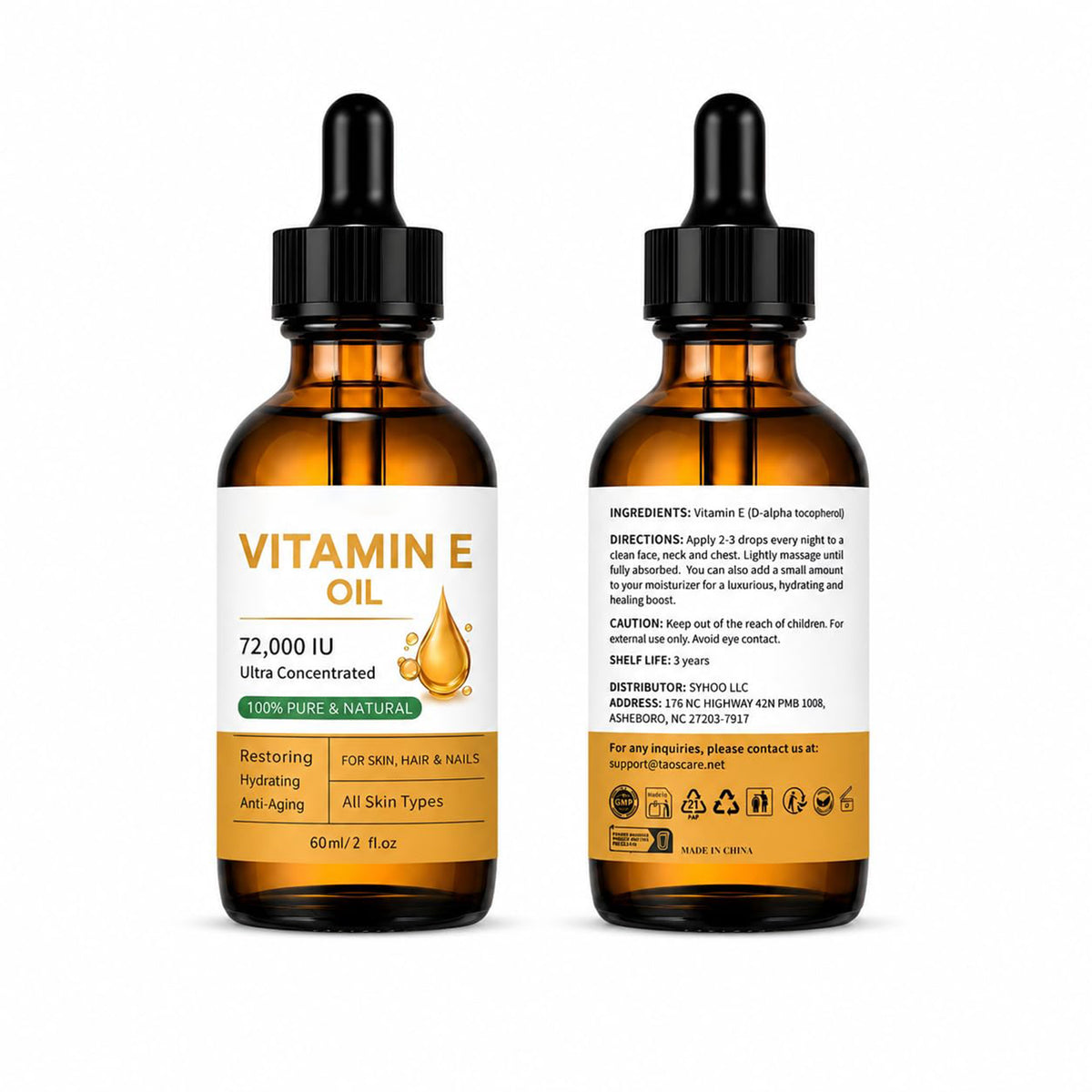 Vitamin E Face Cream with Tocopherol, Hydrating Moisturizer, 2 oz