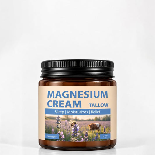 Magnesium Cream with Grass Fed Beef Tallow, Nighttime Body Care, 4 oz - veakoo