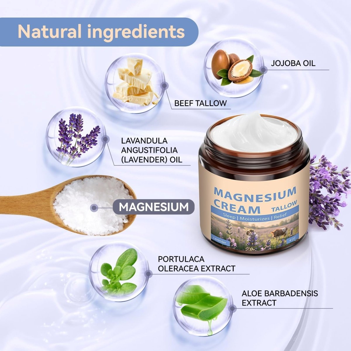 Magnesium Cream with Grass Fed Beef Tallow, Nighttime Body Care, 4 oz - veakoo
