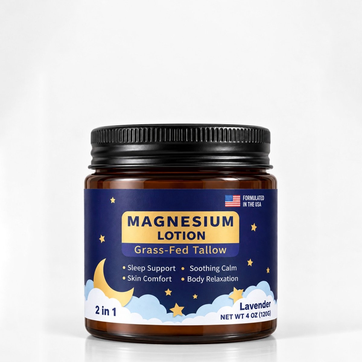 Magnesium Lotion, Grass Fed Tallow, Sleep and Muscle Support, Lavender 4 oz - veakoo