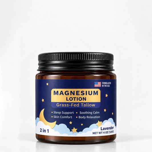 Magnesium Lotion, Grass Fed Tallow, Sleep and Muscle Support, Lavender 4 oz - veakoo