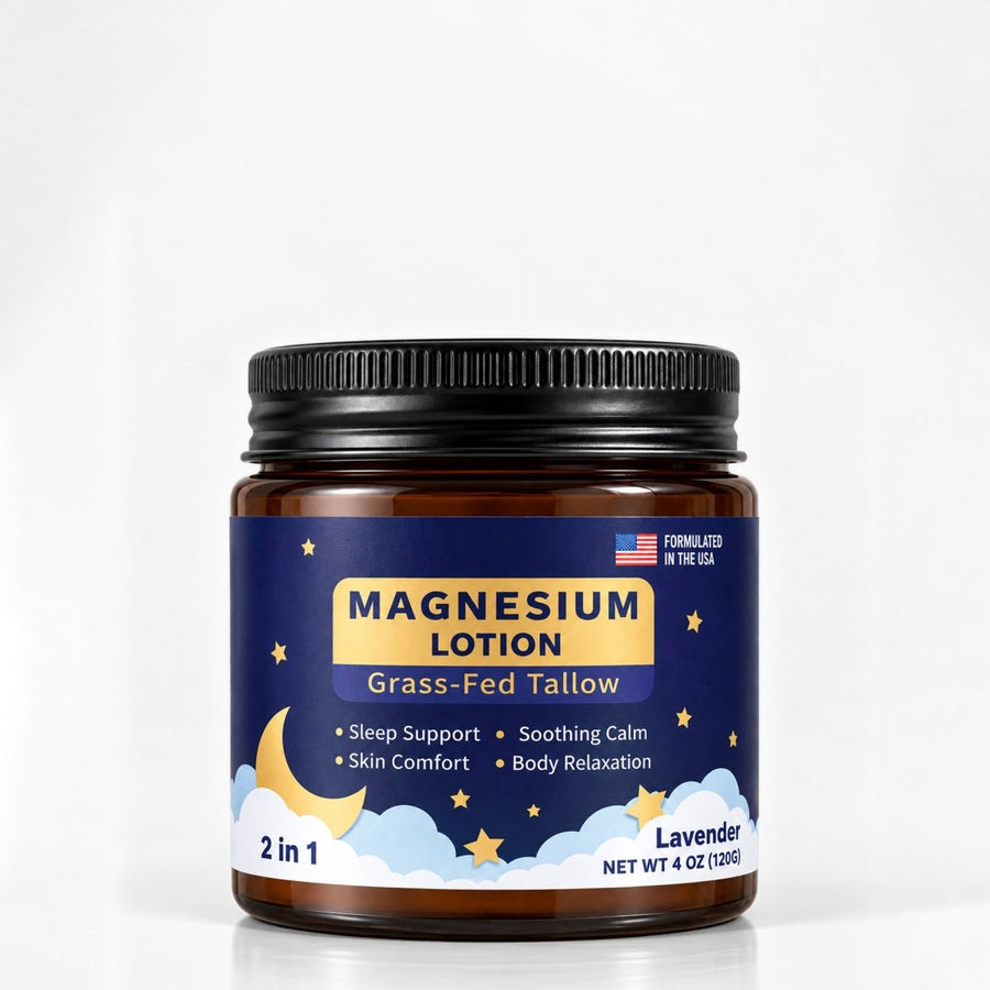 Magnesium Lotion, Grass Fed Tallow, Sleep and Muscle Support, Lavender 4 oz - veakoo