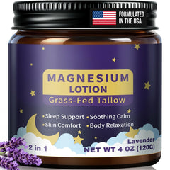 Magnesium Lotion, Grass Fed Tallow, Sleep and Muscle Support, Lavender 4 oz - veakoo