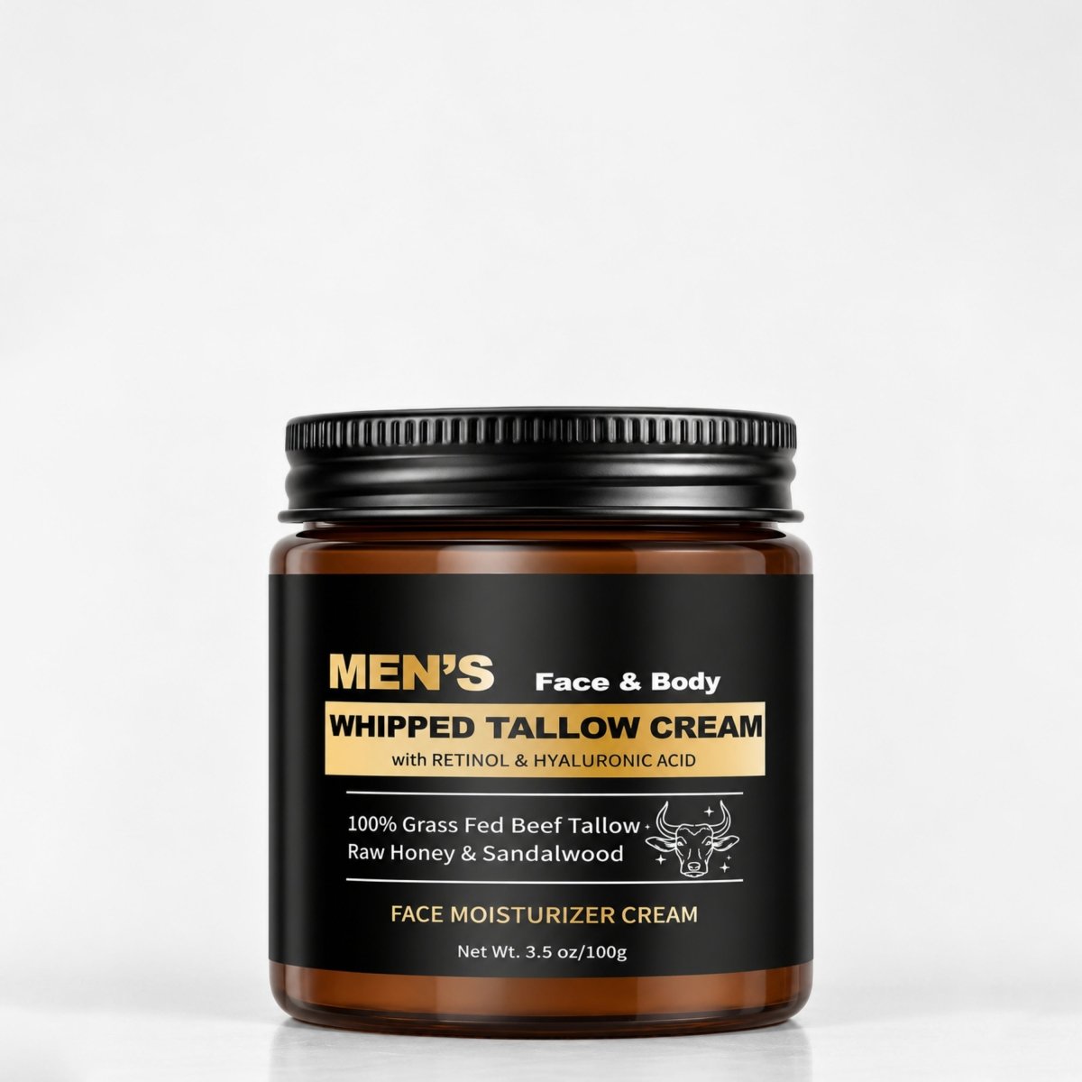 Mens Beef Tallow Balm with Retinol and Hyaluronic Acid, Sandalwood, 3.5 oz - veakoo